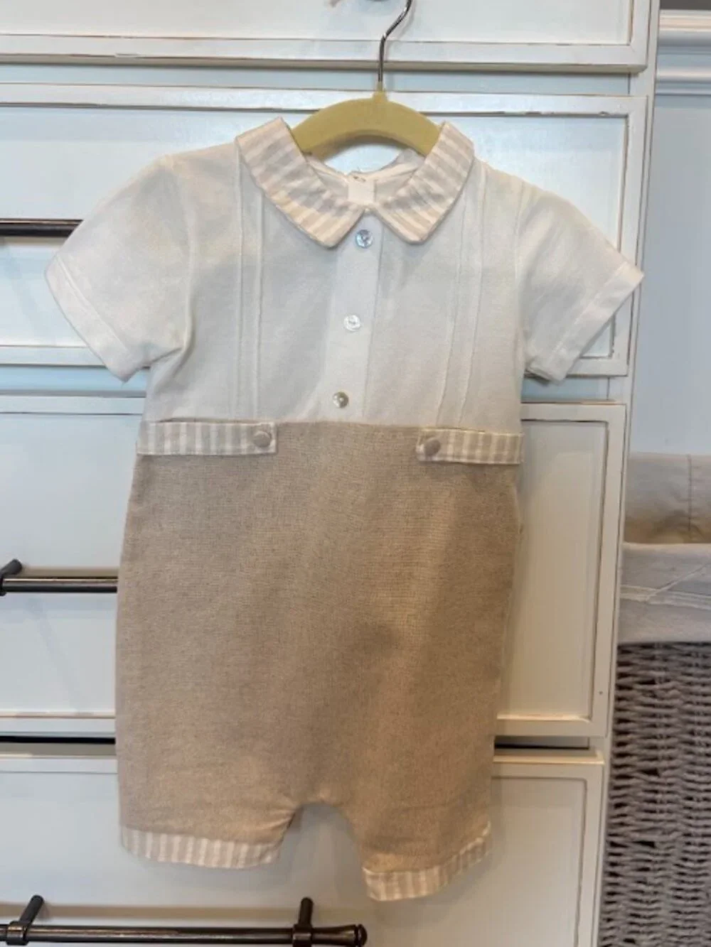 Beige Button Down Romper | 12M